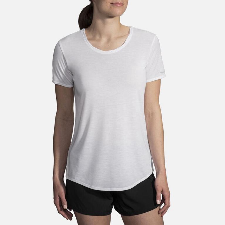 Brooks Distance Short Sleeve Running Shirt - Women's - White (91704-ZXLO)